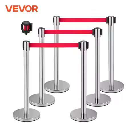 VEVOR 2 3 6 8 Pcs Set Belt Stanchion Crowd Control Barrier Stainless Steel Queue Pole Retractable Be