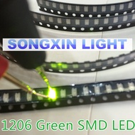 100PCS SMD 1206 Green Led 1206 SMD LED Green super bright 1206 light-emitting diodes 560-575nm 70-20