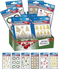 Avery 52973 Christmas Stickers, 6 References, Various Patterns and Materials (Linen Fabric, Embossed