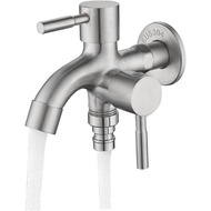 Double Outlet Garden Tap 1/2 inch Double Outdoor Tap Rust-Resistant Stainless Steel Water Faucet for
