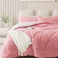 ELNIDO QUEEN® Fluffy Comforter Set King, Pink Winter Fleece Comforter Ultra Soft & Extra Pluffy Plus