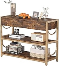 JoanKaren Console Table with Drawers, Entryway Table with 3-Tier Storage Shelves, Narrow Sofa Table for Living Room Hallway Foyer Kitchen (Rustic Brown)