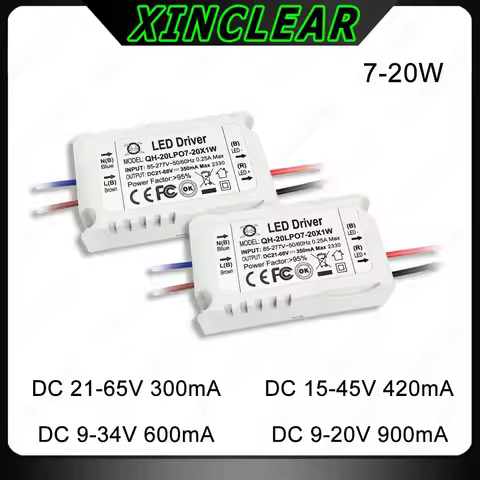 7-20W LED Driver DC 6-20V 900mA 12-34V 600mA 15-45V 420mA 21-65V 300mA Lighting Transformers For 7W 