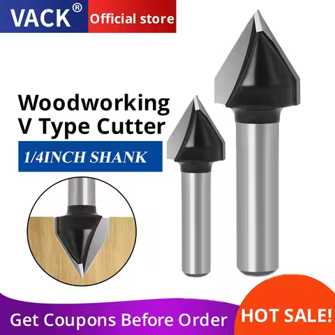 VACK 6/8mm Shank V Shape Wood Milling Cutter CNC Solid Carbide Woodworking Router Bits For Carpentry
