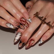 Wearable Nail Patch Golden Small Pearl Golden Dot Leopard Print Fake Nail Patch Detachable Almond-Sh