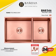 BANOVA Stainless Steel Handmade Undermount 2 Bowls Kitchen Sink (NANO) BN-8346 [ROSE GOLD]