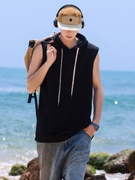 超大彈力柳柳條連帽衫坎肩背心男夏季新款青少年涼感無袖運動上衣