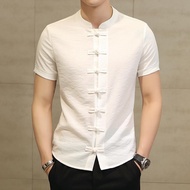2026 Summer Solid Color Shirt Men's Button Stand Collar Thin Slim Short-Sleeved Shirt Plus Size Men'