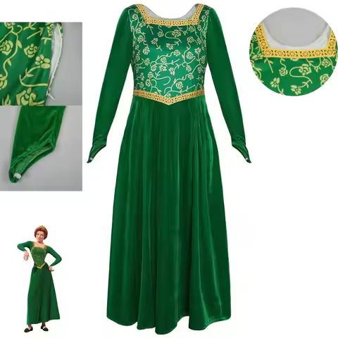 Princess Fiona Cosplay Costume Shrek Green Ballgown Medieval Dress Full Set with Crown Wig for Women