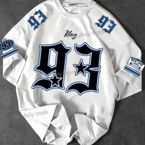 2025 NEW Man O-Neck Sportwear Racing Football Tee Mens KING NO.93 Printed Short Sleeve T Shirt Vinta