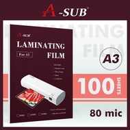 【A3 FILM】A-SUB A3 LAMINATOR FILM Laminate Film 80Mic Laminate Pouches 100sheets