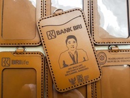 ID Card Holder Kulit Custom Logo Name tag Leather Gantungan Dompet Tali Lanyard Kulit FREE DESIGN
