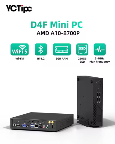 YCTipc AMD A10-8700P/A12-9720P DDR3 Mini PC Office Computer HDMI+VGA 4K@60Hz 512GB SSD Desktop Mini