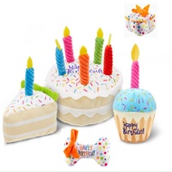 Pet Dog Molar Toy Plush Birthday Cake Squeaky Toys Playing Interactive Bite Resistant Chew Cupcake S