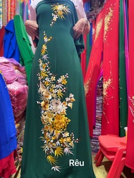 VẢI MAY ÁO DÀI BÀ SUI TRUNG NIÊN VẢI LỤA MANGO CAO CẤP THÊU LẮC TAY THU CÔNG HỌA TIẾT HOA CHO MẸ HÀN