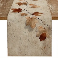 1pc Autumn Maple Branch Small Fruit Table Runner - Vintage-Inspired Polyester Tablecloth With Realis
