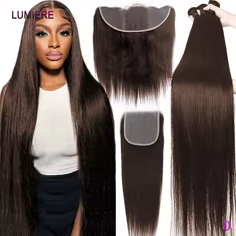 Chocolate Brown Bone Straight Hair Bundles Deal 26 28 30 Inch 100% Unprocessed Brazilian Virgin 3/4 