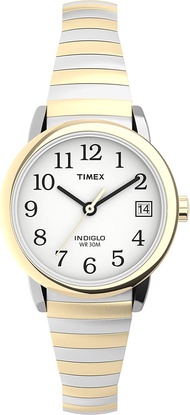 Timex Women's Easy Reader 25mm Watch – Two-Tone Case White Dial with Tapered Expansion Band