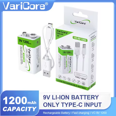 VariCore 1200mAh 9V li-ion Battery 6F22 9V Rechargeable Battery USB For Microphone Multimeter RC Toy