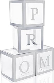 4 Pcs Prom Boxes with Letters 11.8 x 11.8 x 11.8 Inch Clear Prom Boxes Transparent Balloon Boxes Cle