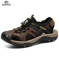 SAGYRITE Sandals for Men Leather Beach Walk Slippers Mens Sandals Outdoor Leather Hiking Sandals