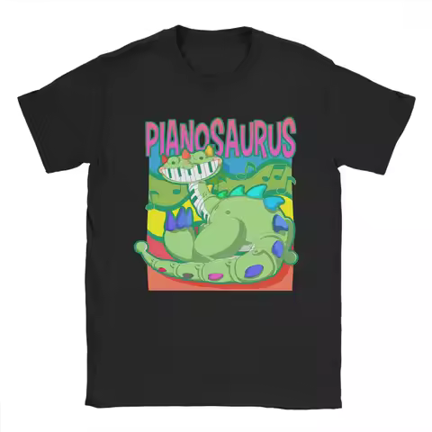 Men's Justice For Pianosaurus Piano Dinosaur T-Shirts Poppys Pure Cotton Tops Summer O Neck Harajuk 