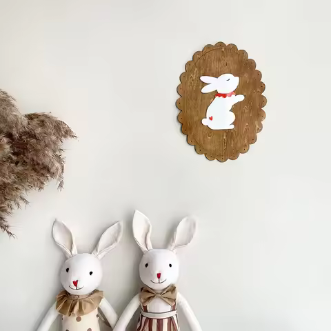Wooden Rabbit Wall Decoration Board, Vintage Lace Decorative Wall Stickers, Home Wall Decoration - P