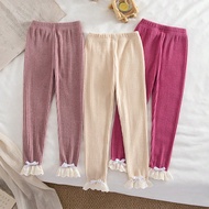 3pcs Set Of Young Girls' Fashionable And Cute Solid Color High Waist Stretch Leggings, Knitted Soft 