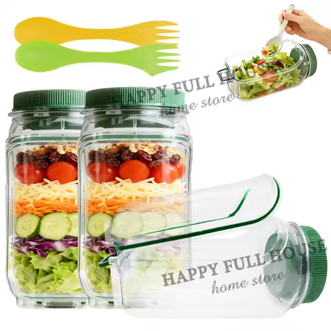 Upgrade Sealed Plastic Salad Container Open from Side Portable Salad Jars Keep Fresh Salad Pod Lunch