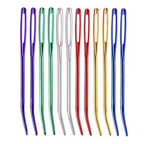 2pcs Aluminum Bent Tip Crochet Needles Tapestry Darning Knitting Needles DIY Crafts Sewing Big Eye B