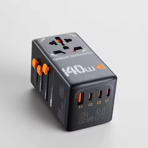 TESSAN 65W/100W/140W GaN Universal Travel Adapter With USB & Type-C All-in-1 Adapter Fast Charger EU