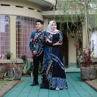 gamis batik kombinasi polos gamis batik wanita pekalongan - biru all size