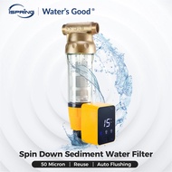 iSpring WSP50ARB Spin Down Sediment Water Filter เครื่องกรองน้ำบ้าน Reusable With Touch-Screen Auto Flushing Module And Built-in Housing Scraper Brass Top Clear Housing Pre-Filter 50 Micron