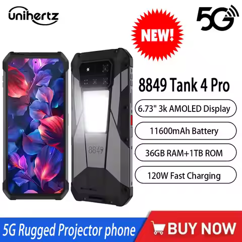 Unihertz 8849 Tank 4 Pro 5G Rugged Projector Smartphone Android 6.73“ Dimensity 8300 CPU 3k AMOLED D