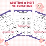 [PDF/SOFTCOPY] 40 Questions Addition Math 2 Digit For Kids Adult Coloring Learning Activity Workshee