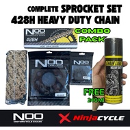 ( 4 lubang ) Y15ZR LCV8 Noo Sprocket Set 428 Heavy Duty Chain Black edition lc135/RXZ  Motorcycle