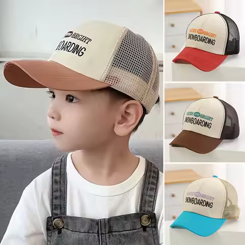 Kids Mesh Baseball Hats Summer Sun Hat Fashion Letter Children Duck Tongue Cap 2-12Year Baby Hollow