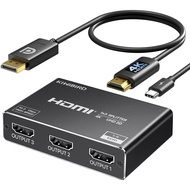 KiWiBiRD DisplayPort ke HDMI Splitter 1 masuk 3 keluar, Penyesuai Monitor Tiga 4K DP ke HDMI, Menyok