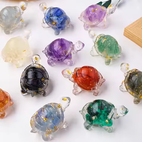 Natural Stone Colorful Tortoise Figurine Crystal Stone Turtle Statue Amulet Fengshui Sculpture for H