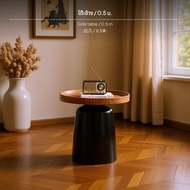 ชุดโต๊ะกาแฟไม้เนื้อแข็งทรงกลมวินเทจ โต๊ะกลางห้องนั่งเล่นขนาดเล็กสไตล์ฝรั่งเศส & โต๊ะข้างเซ็ตคู่ โอ๊ก