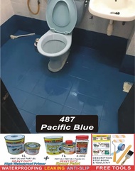 487 PACIFIC BLUE FULL SET Epoxy Floor Coating ( FREE Tool Set ) ( Heavy Duty ) 1L PRIMER+1L EPOXY+0.5 KG ANTI-SLIP POWDER