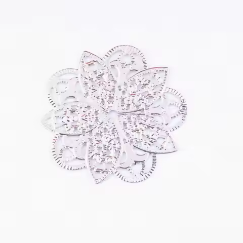 Retail 5Pcs Filigree Connectors Flower Silver Tone Hollow Gift Decoration DIY Findings 4.5X4.5cm F04