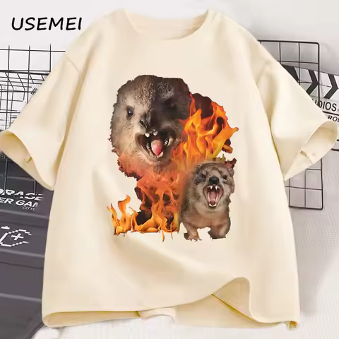 Funny Rock Hyrax Fire Meme Tee Shirt Men Women Stupid T-shirt Ugly Unhinged Tshirt Summer Cotton Opo