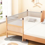 櫸木兒童床可拆卸實木拼接床嬰兒小床拼大床帶護欄加高寶寶床