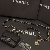 全新 Chanel 黑金腰鏈荔枝皮小包 