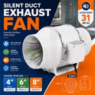 Exhaust Fan 4"/ 6"/ 8" inch High Suction Power Silent Inline Duct Booster Extractor Ventilation Fan 