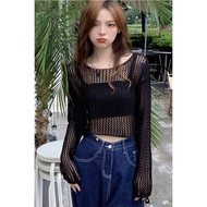 150kg Plus Size Dopamine Fishnet Knitting Hollow Top Mesh Top Hollow Mesh Sweater Women's Knitwear 1