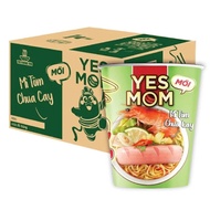 Box of 24 cups of Yes Mom Spicy and Sour Shrimp noodles 79.2 grams/cup | There are real sausages in 