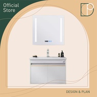 Design Plan Bathroom Integrated Ceramic Basin With Smart LED Mirror Cabinet White