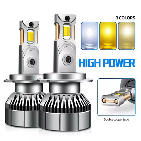 2PCS M7T 120W High Power 6500K 3000K4300K Tri-Color LED Headlight Double Copper Tube Car Light LED 1
